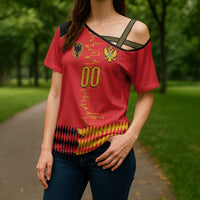 Custom Albania Montenegro Cultural Half Flag Cross Shoulder Shirt Scratch Style