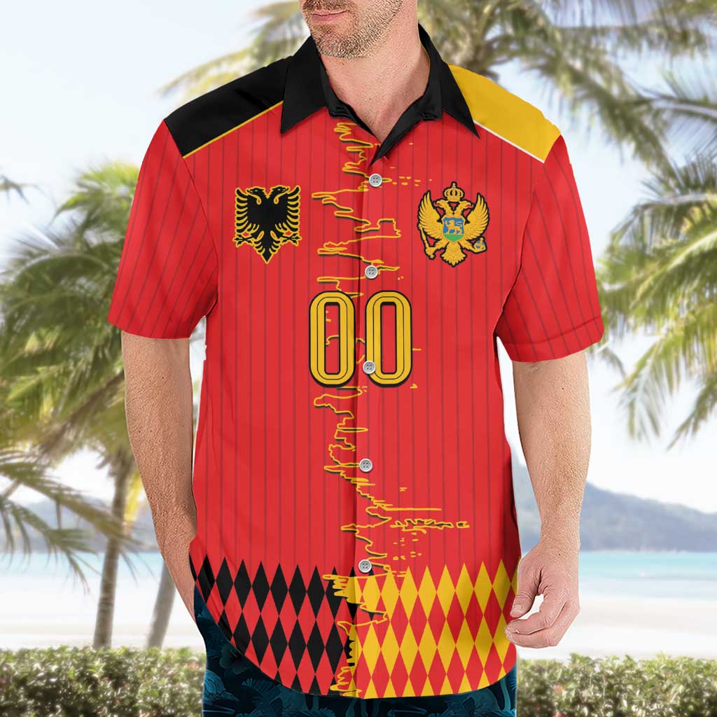 Custom Albania Montenegro Cultural Half Flag Hawaiian Shirt Scratch Style