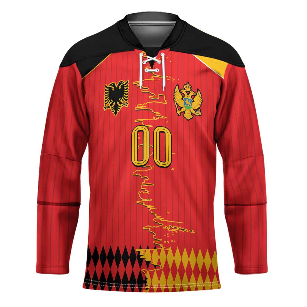 Custom Albania Montenegro Cultural Half Flag Hockey Jersey Scratch Style
