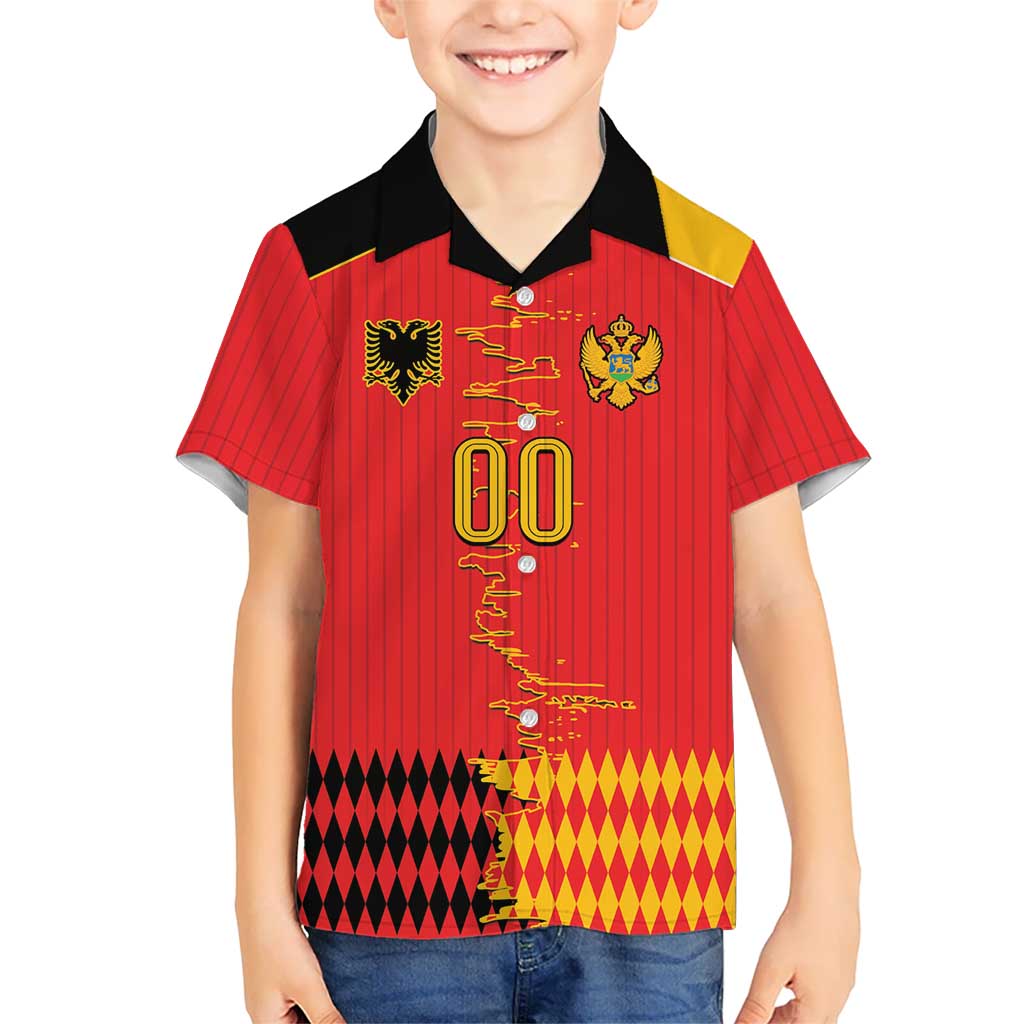 Custom Albania Montenegro Cultural Half Flag Kid Hawaiian Shirt Scratch Style