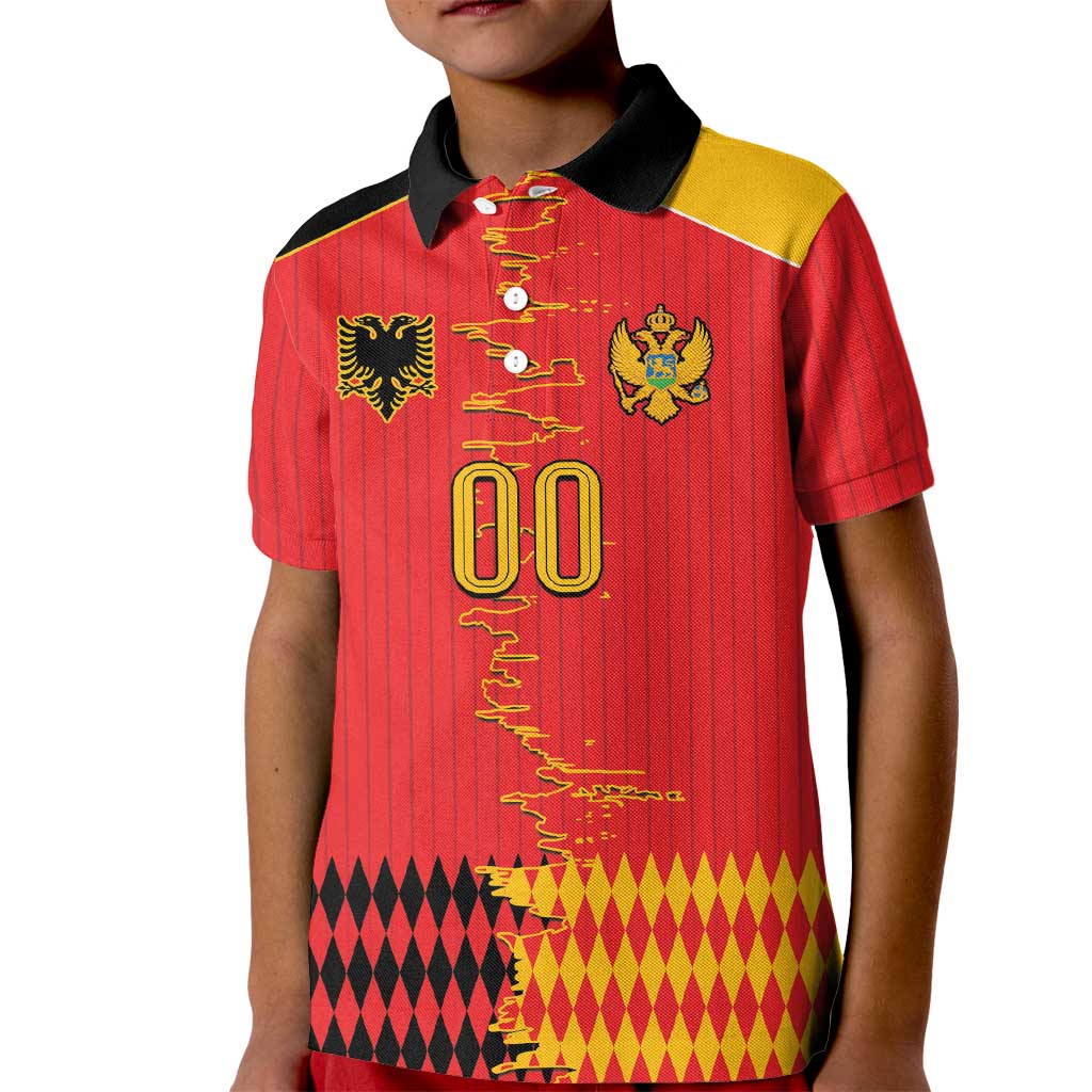 Custom Albania Montenegro Cultural Half Flag Kid Polo Shirt Scratch Style
