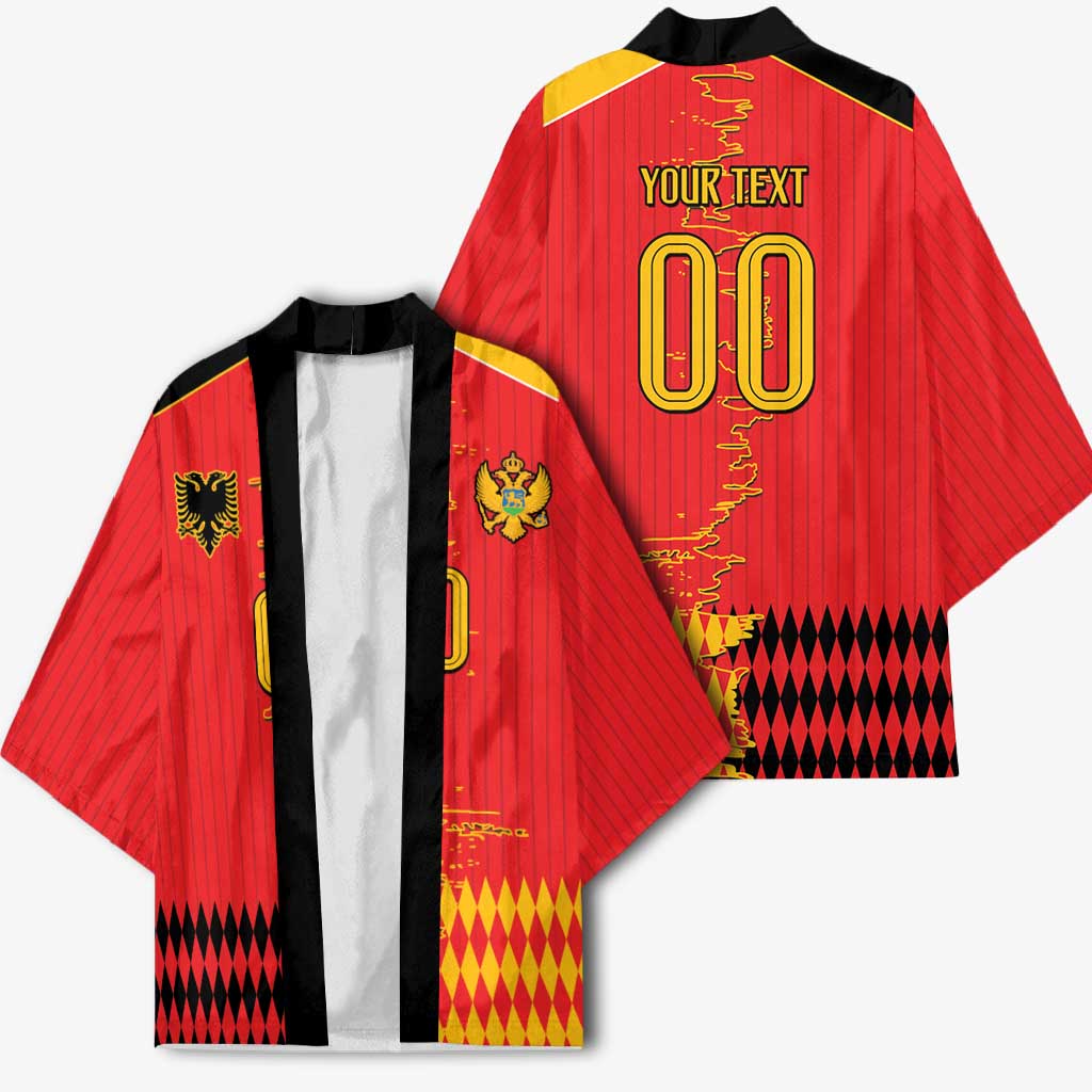 Custom Albania Montenegro Cultural Half Flag Kimono Scratch Style