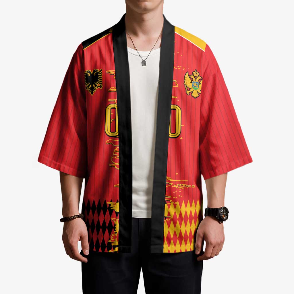 Custom Albania Montenegro Cultural Half Flag Kimono Scratch Style