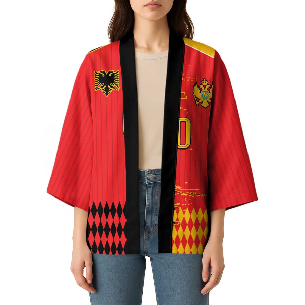 Custom Albania Montenegro Cultural Half Flag Kimono Scratch Style