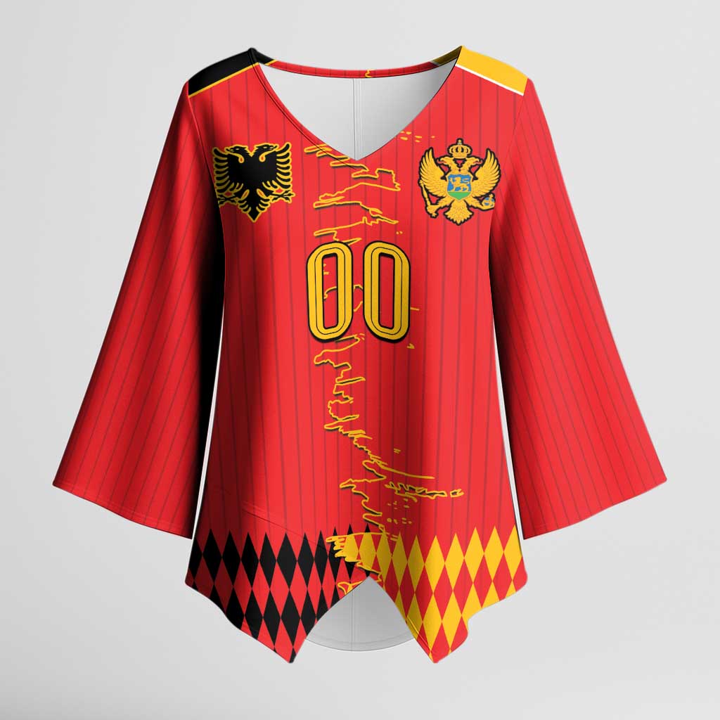 Custom Albania Montenegro Cultural Half Flag Kimono Sleeve Blouse Scratch Style