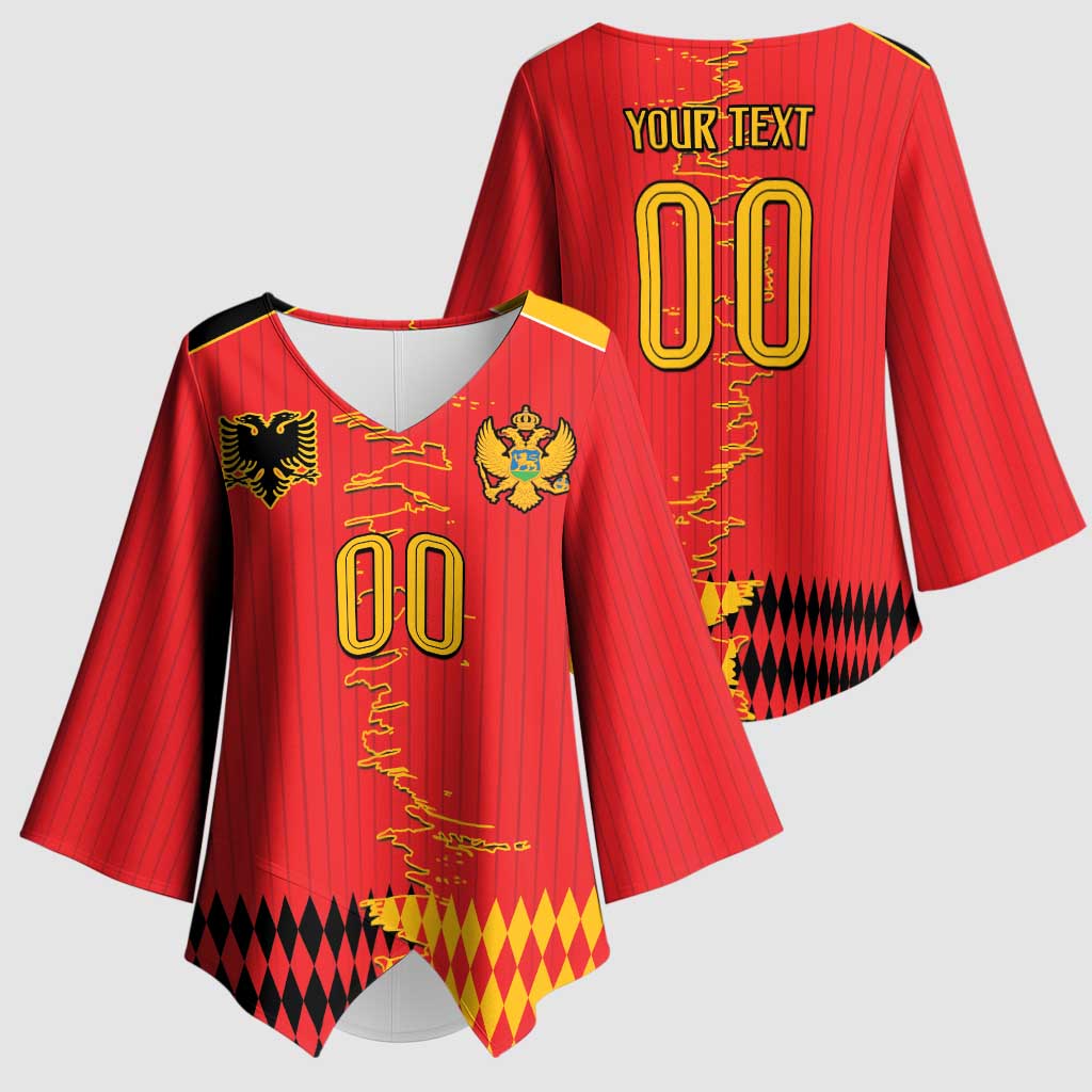 Custom Albania Montenegro Cultural Half Flag Kimono Sleeve Blouse Scratch Style
