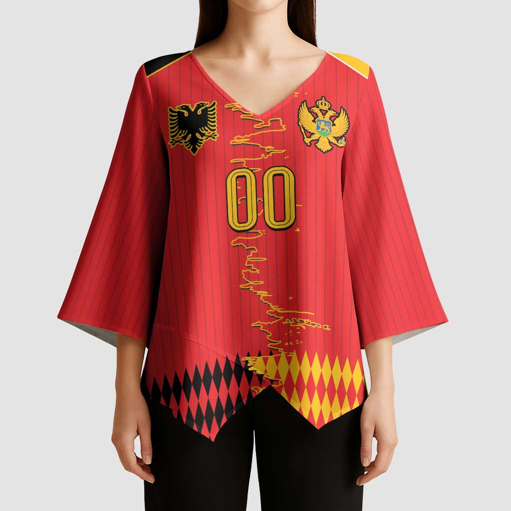 Custom Albania Montenegro Cultural Half Flag Kimono Sleeve Blouse Scratch Style