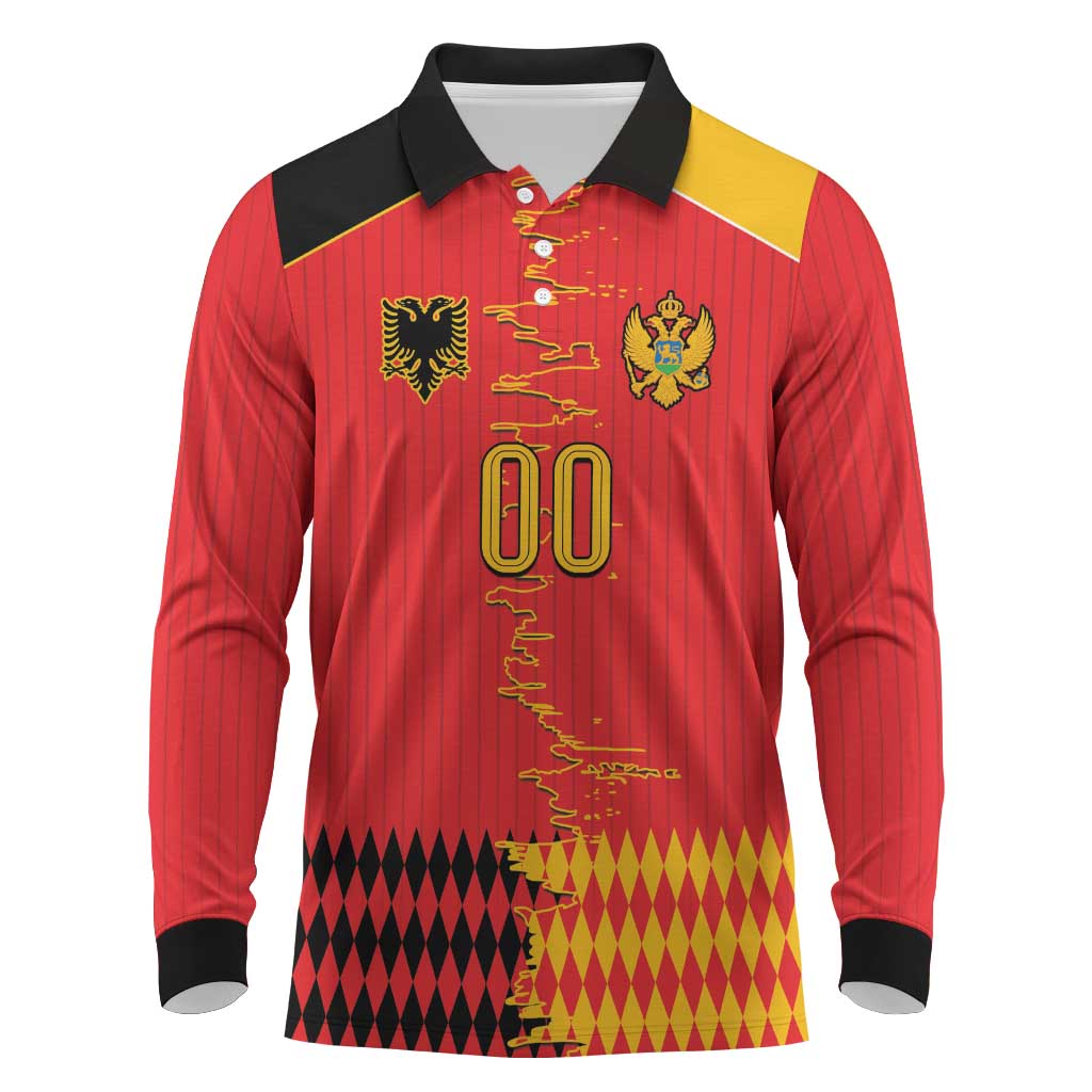 Custom Albania Montenegro Cultural Half Flag Long Sleeve Polo Shirt Scratch Style
