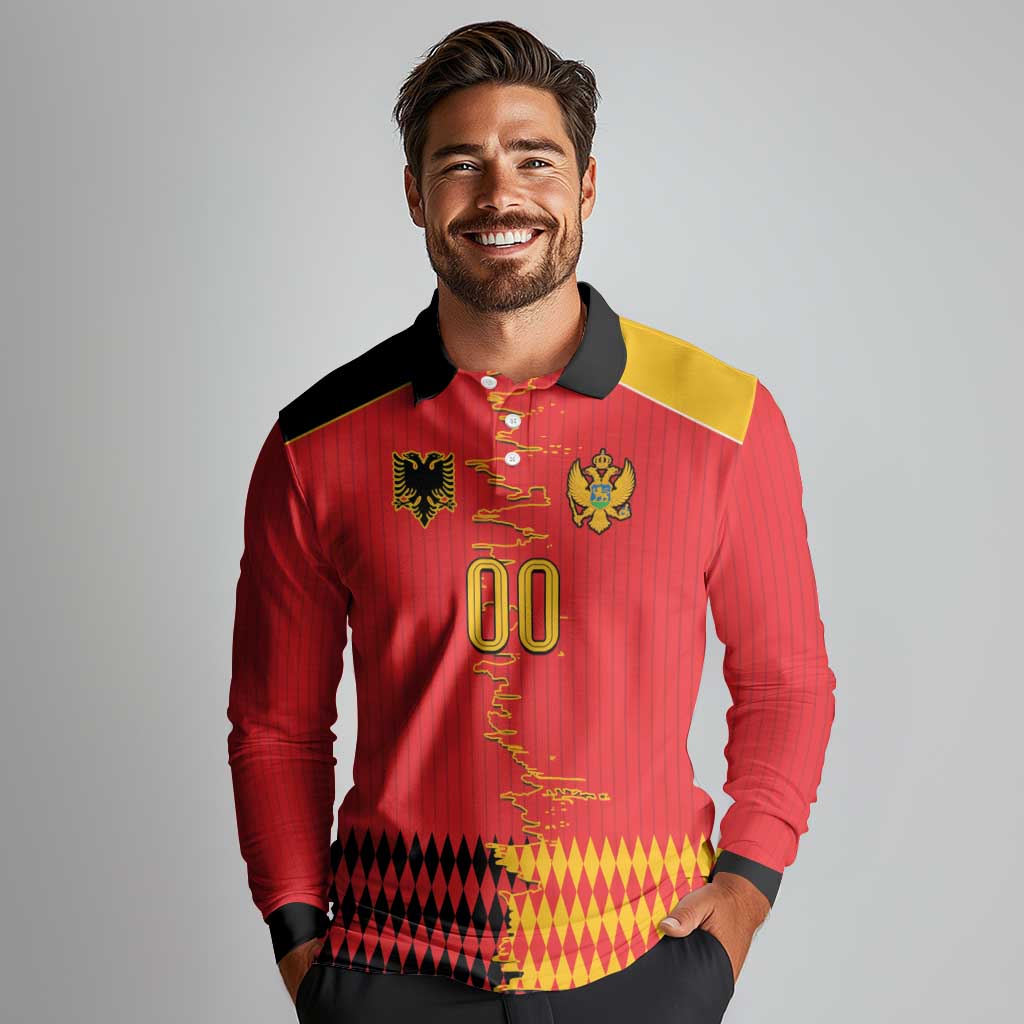 Custom Albania Montenegro Cultural Half Flag Long Sleeve Polo Shirt Scratch Style