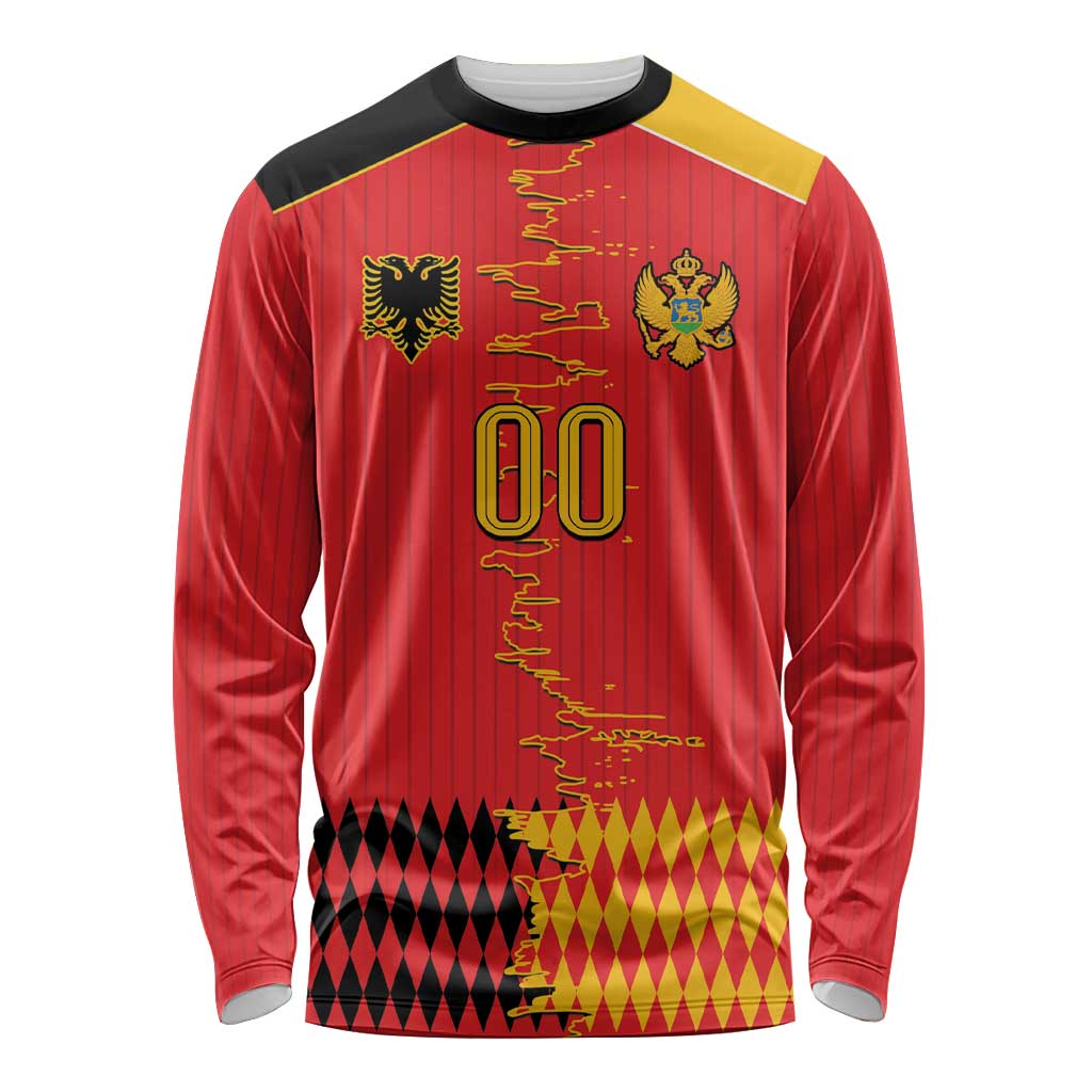 Custom Albania Montenegro Cultural Half Flag Long Sleeve Shirt Scratch Style