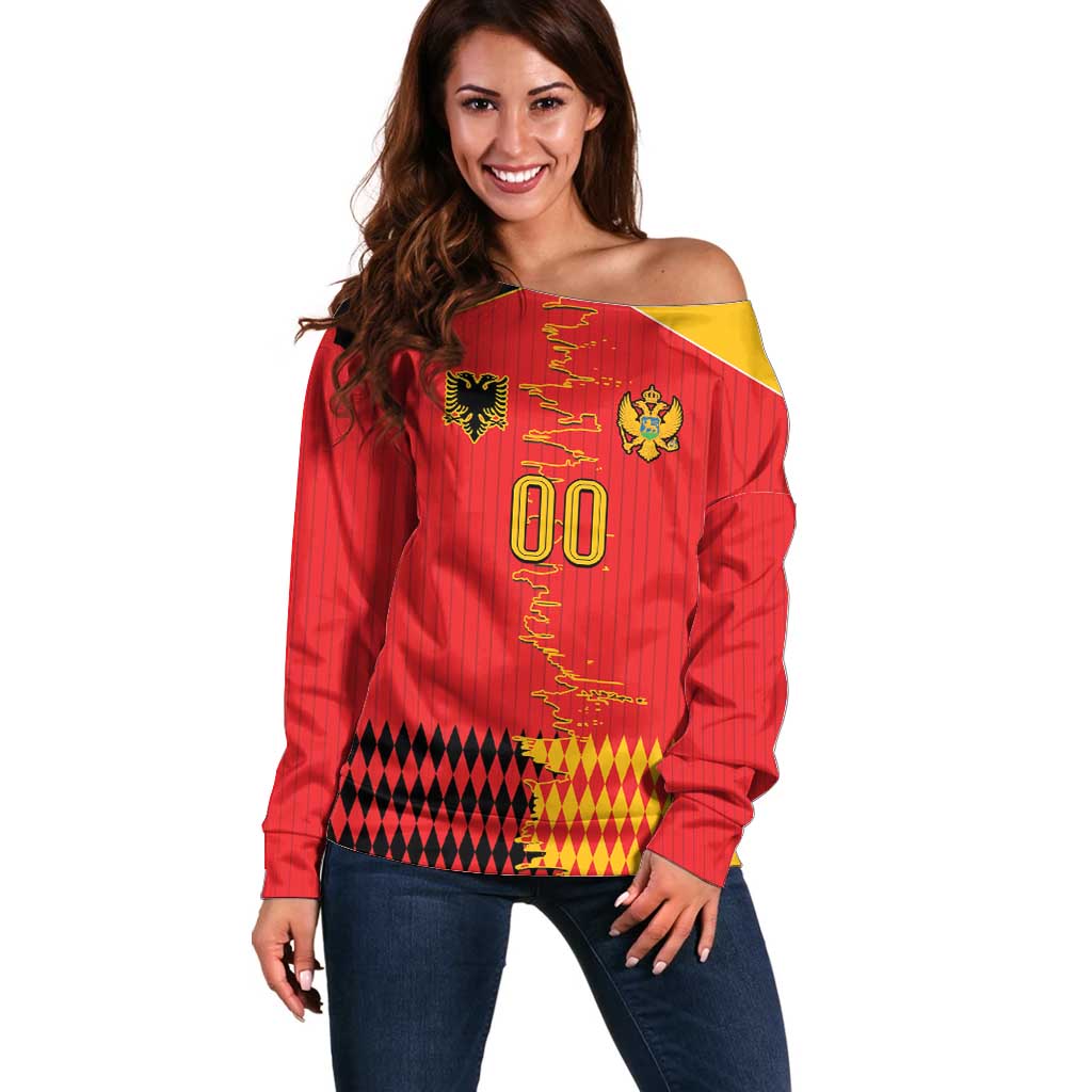 Custom Albania Montenegro Cultural Half Flag Off Shoulder Sweater Scratch Style