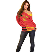 Custom Albania Montenegro Cultural Half Flag Off Shoulder Sweater Scratch Style