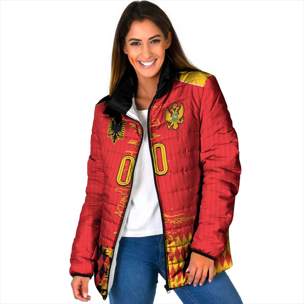 Custom Albania Montenegro Cultural Half Flag Padded Jacket Scratch Style