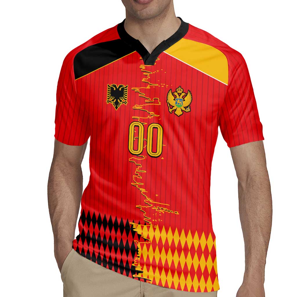 Custom Albania Montenegro Cultural Half Flag Rugby Jersey Scratch Style