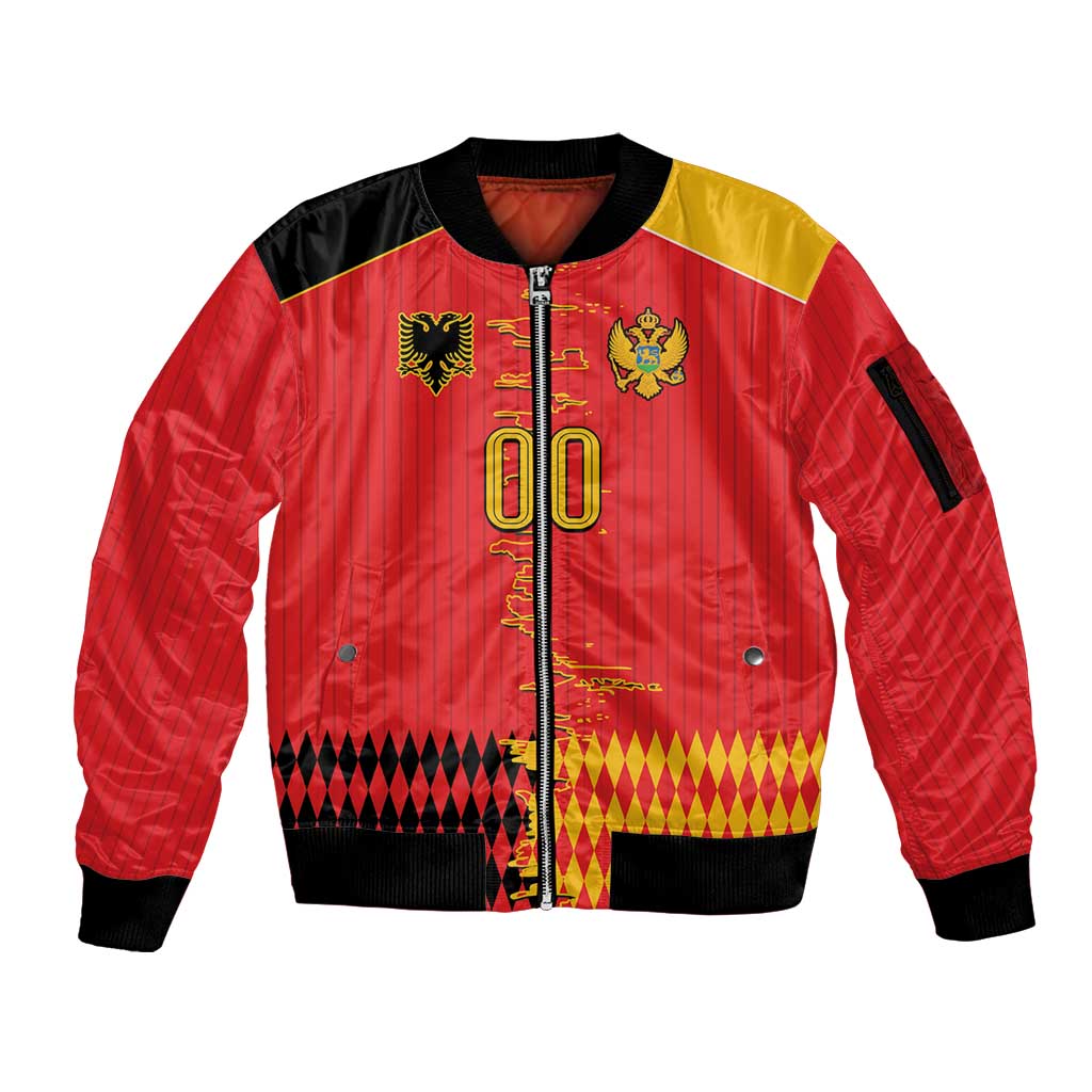 Custom Albania Montenegro Cultural Half Flag Sleeve Zip Bomber Jacket Scratch Style