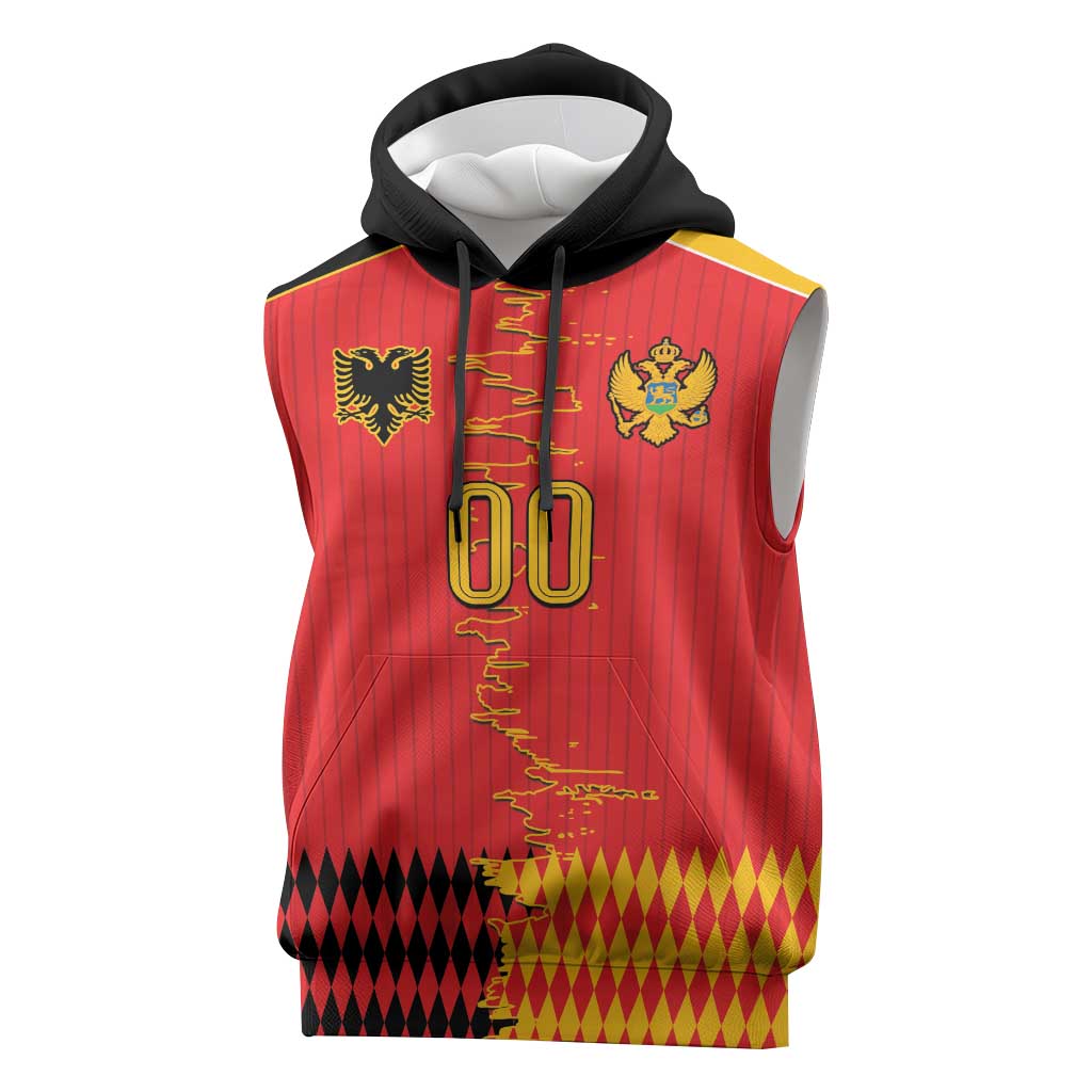 Custom Albania Montenegro Cultural Half Flag Sleeveless Hoodie Scratch Style
