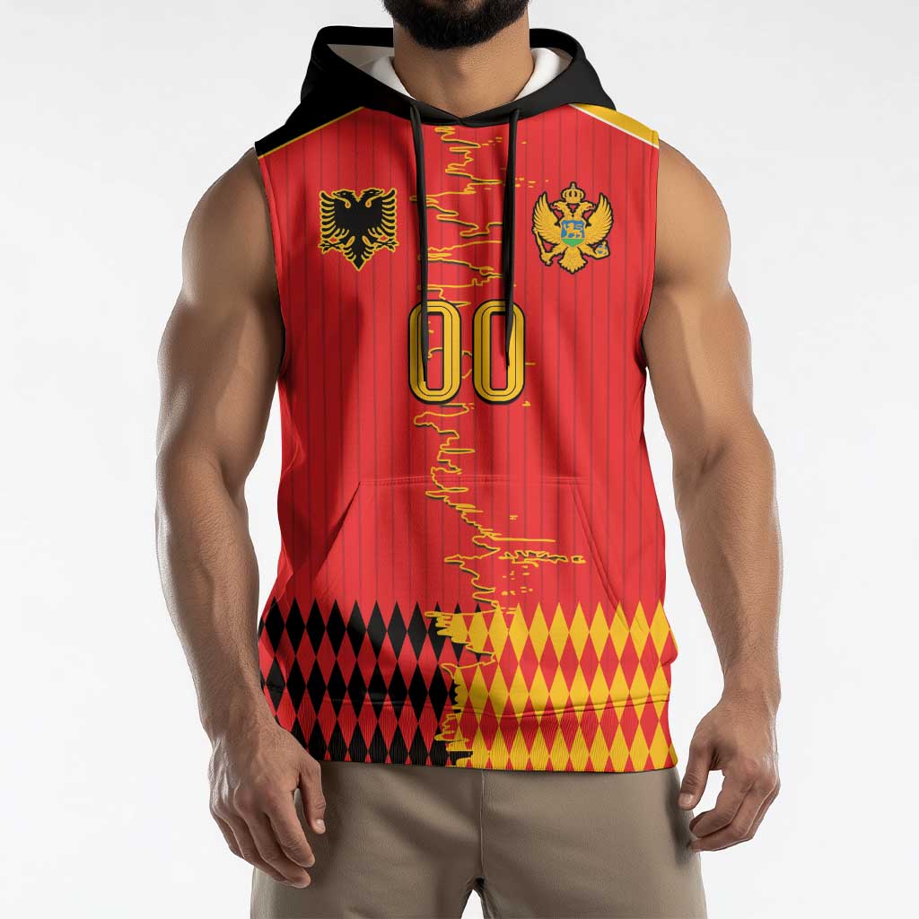 Custom Albania Montenegro Cultural Half Flag Sleeveless Hoodie Scratch Style