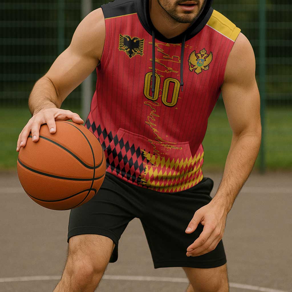 Custom Albania Montenegro Cultural Half Flag Sleeveless Hoodie Scratch Style