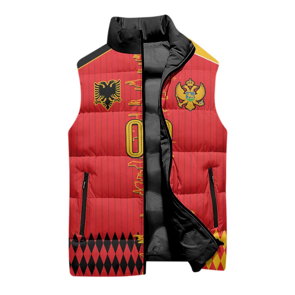 Custom Albania Montenegro Cultural Half Flag Sleeveless Puffer Jacket Scratch Style