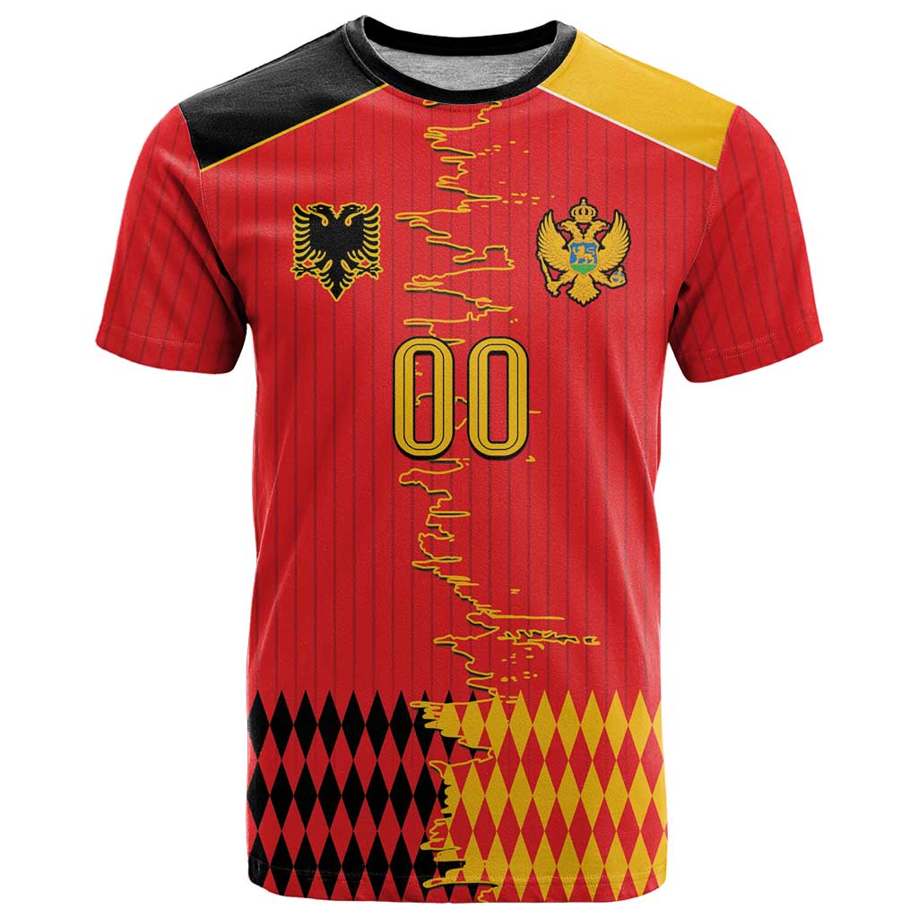 Custom Albania Montenegro Cultural Half Flag T Shirt Scratch Style