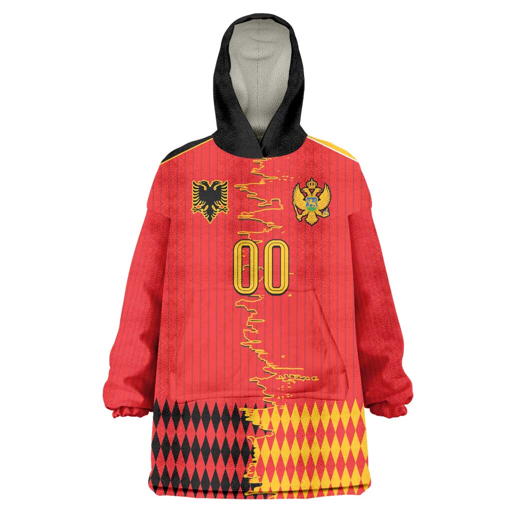 Custom Albania Montenegro Cultural Half Flag Wearable Blanket Hoodie Scratch Style