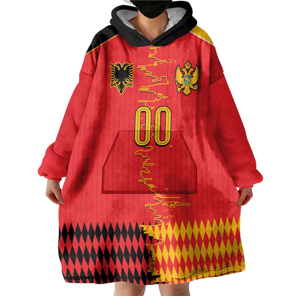 Custom Albania Montenegro Cultural Half Flag Wearable Blanket Hoodie Scratch Style