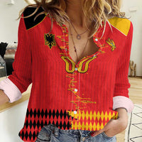 Custom Albania Montenegro Cultural Half Flag Women Casual Shirt Scratch Style