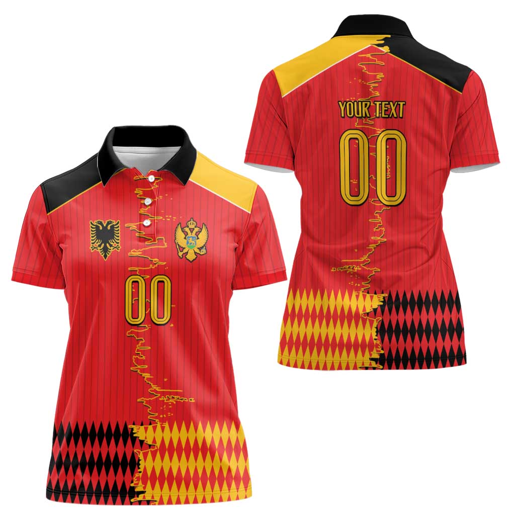 Custom Albania Montenegro Cultural Half Flag Women Polo Shirt Scratch Style
