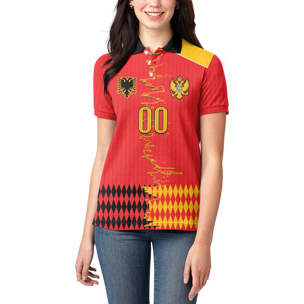 Custom Albania Montenegro Cultural Half Flag Women Polo Shirt Scratch Style
