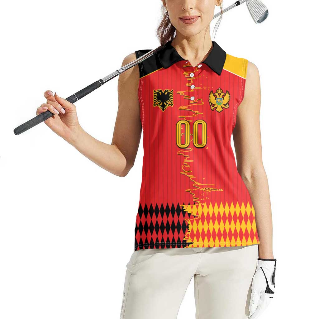 Custom Albania Montenegro Cultural Half Flag Women Sleeveless Polo Shirt Scratch Style