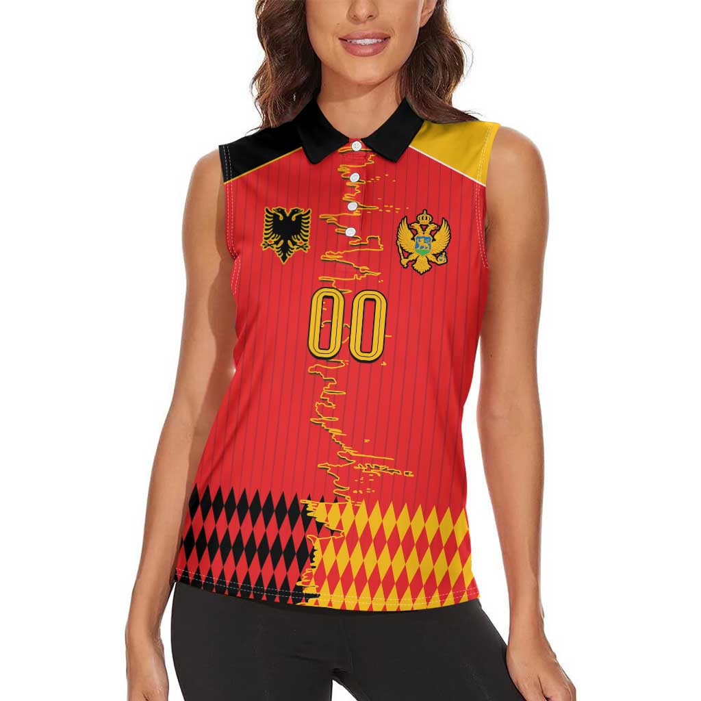 Custom Albania Montenegro Cultural Half Flag Women Sleeveless Polo Shirt Scratch Style