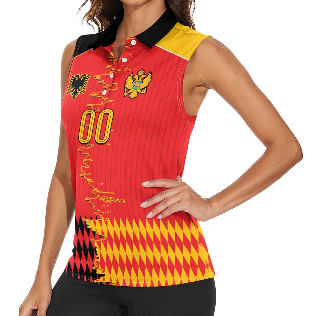 Custom Albania Montenegro Cultural Half Flag Women Sleeveless Polo Shirt Scratch Style
