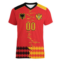 Custom Albania Montenegro Cultural Half Flag Women V-Neck T-Shirt Scratch Style
