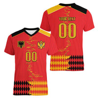 Custom Albania Montenegro Cultural Half Flag Women V-Neck T-Shirt Scratch Style