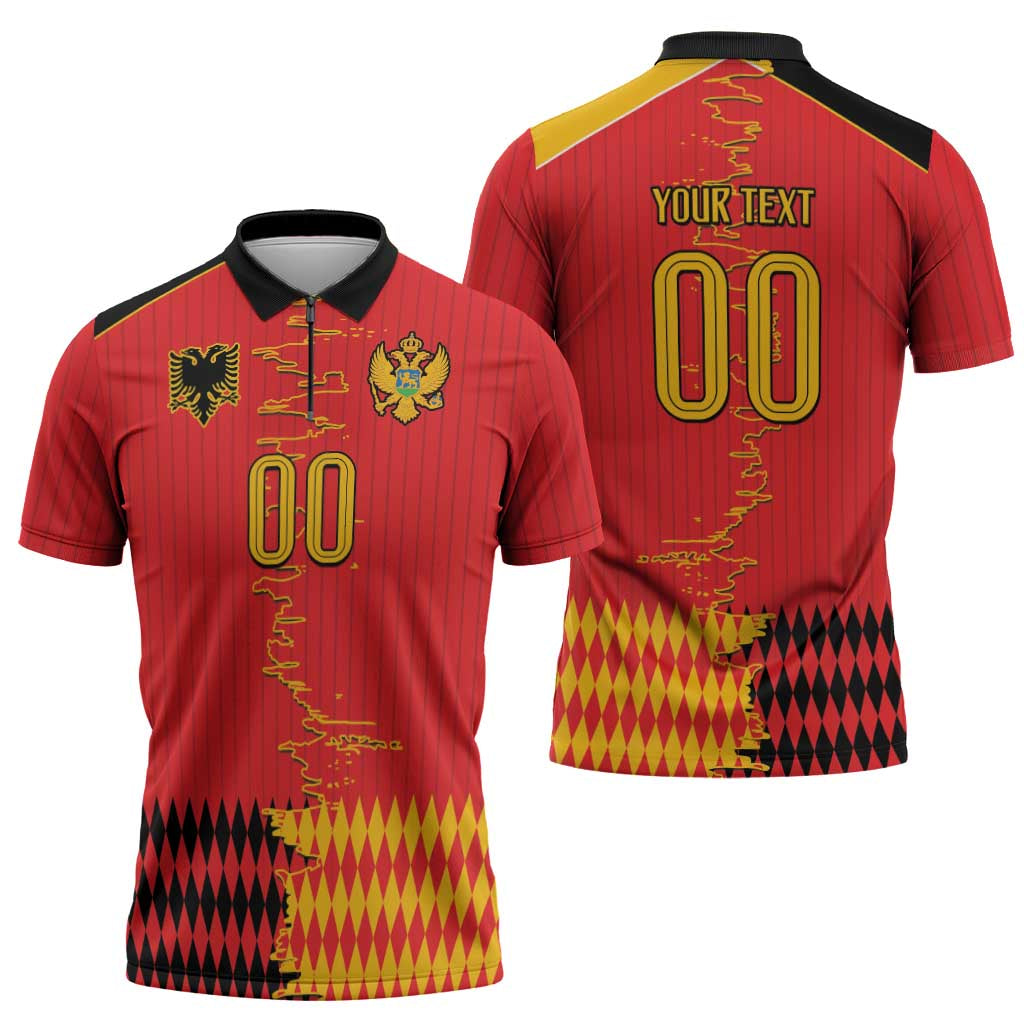 Custom Albania Montenegro Cultural Half Flag Zipper Polo Shirt Scratch Style