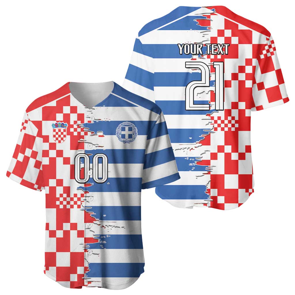 Custom Croatia Greece Cultural Half Flag Baseball Jersey Scratch Style