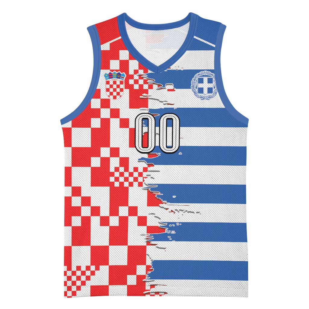 Custom Croatia Greece Cultural Half Flag Basketball Jersey Scratch Style