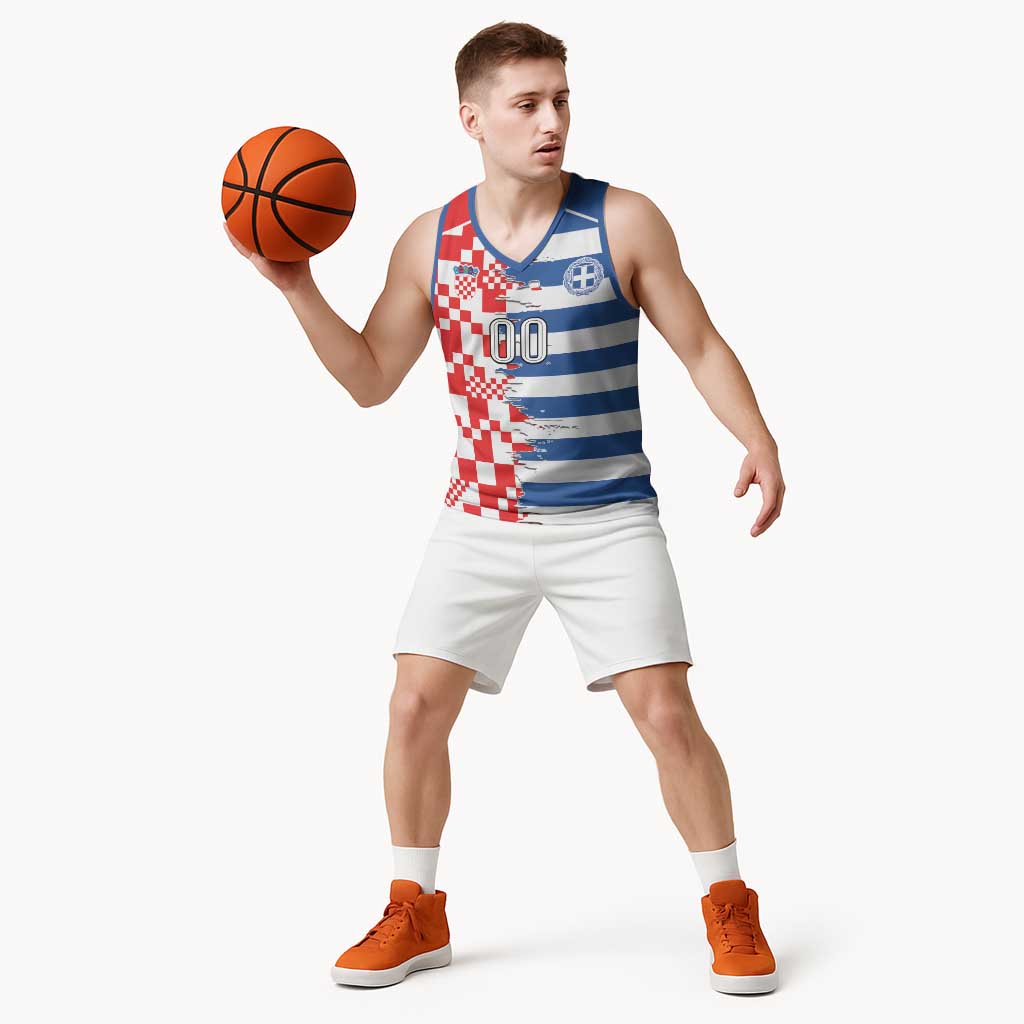 Custom Croatia Greece Cultural Half Flag Basketball Jersey Scratch Style