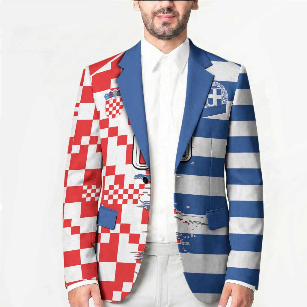 Custom Croatia Greece Cultural Half Flag Blazer Scratch Style