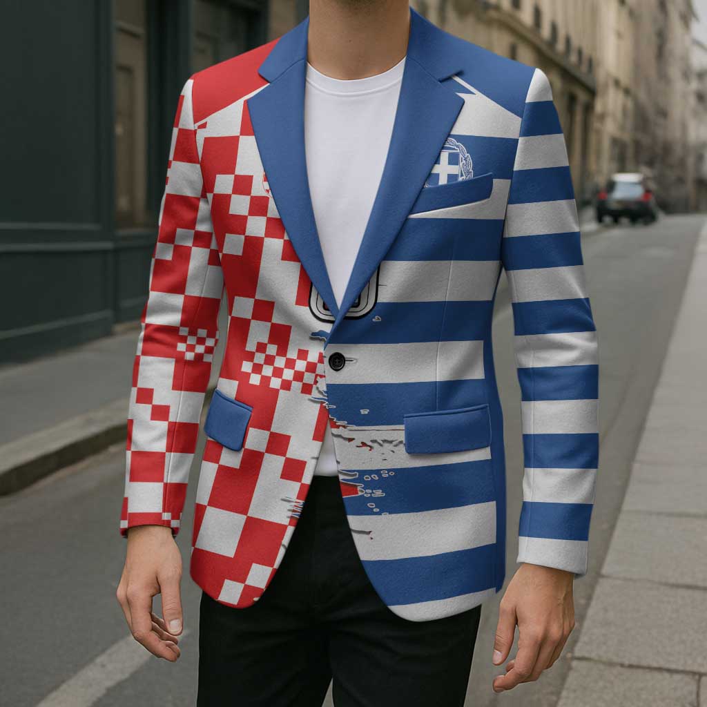 Custom Croatia Greece Cultural Half Flag Blazer Scratch Style