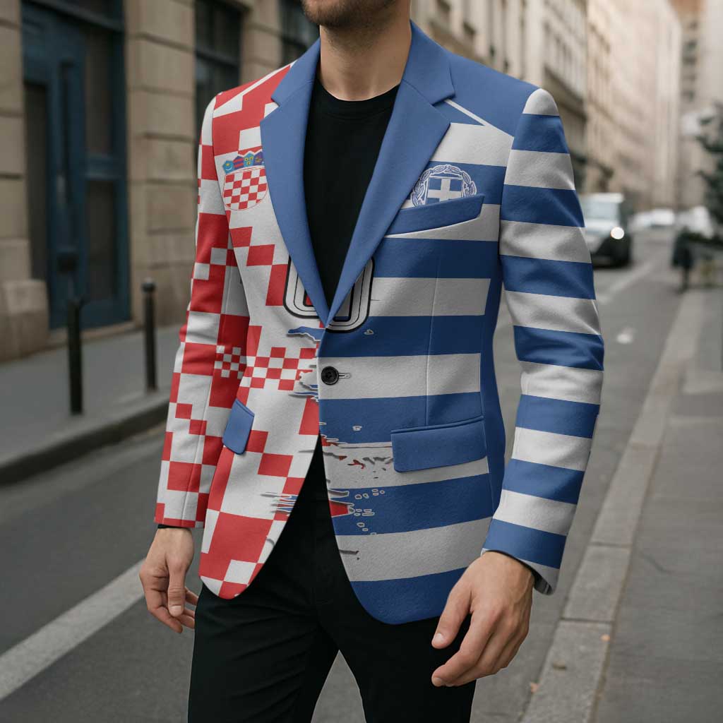 Custom Croatia Greece Cultural Half Flag Blazer Scratch Style