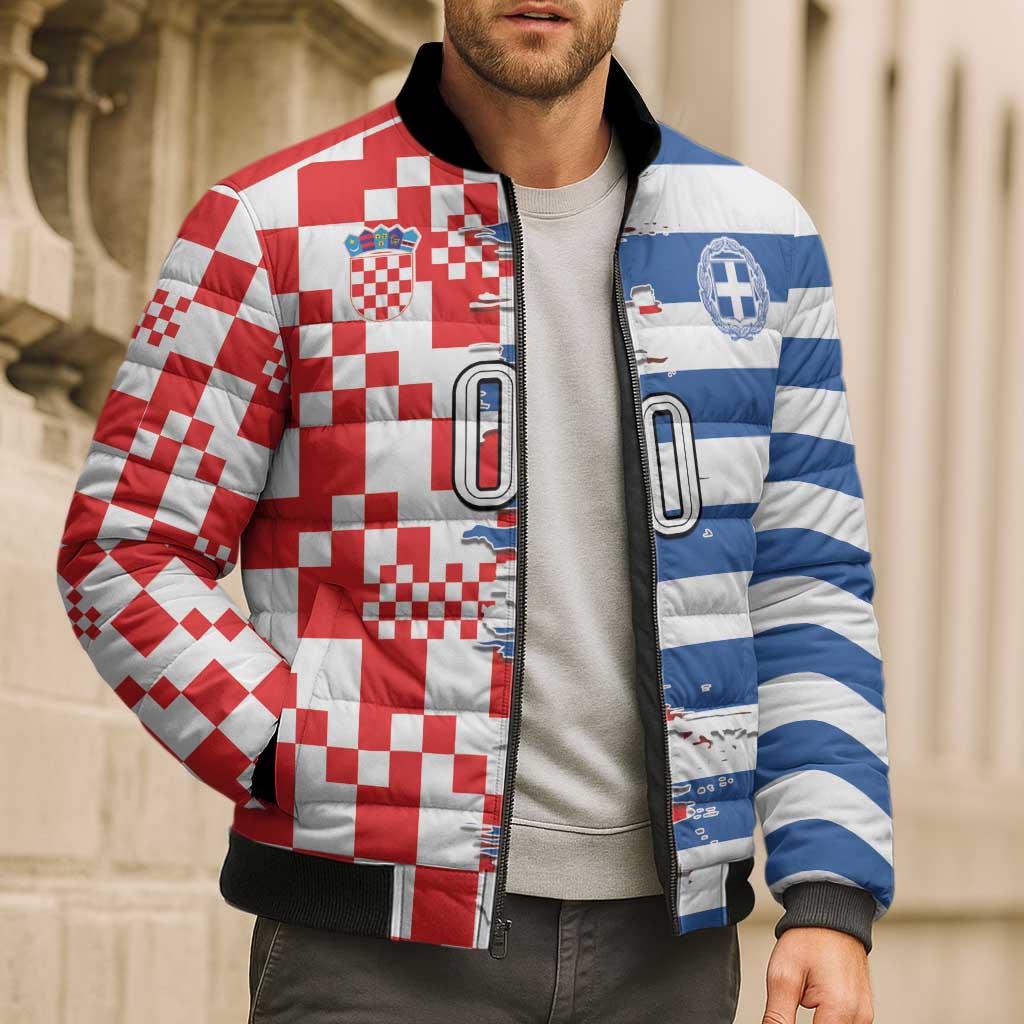 Custom Croatia Greece Cultural Half Flag Bomber Puffer Jacket Scratch Style