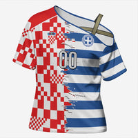 Custom Croatia Greece Cultural Half Flag Cross Shoulder Shirt Scratch Style