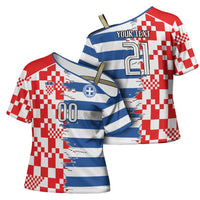Custom Croatia Greece Cultural Half Flag Cross Shoulder Shirt Scratch Style
