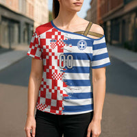 Custom Croatia Greece Cultural Half Flag Cross Shoulder Shirt Scratch Style