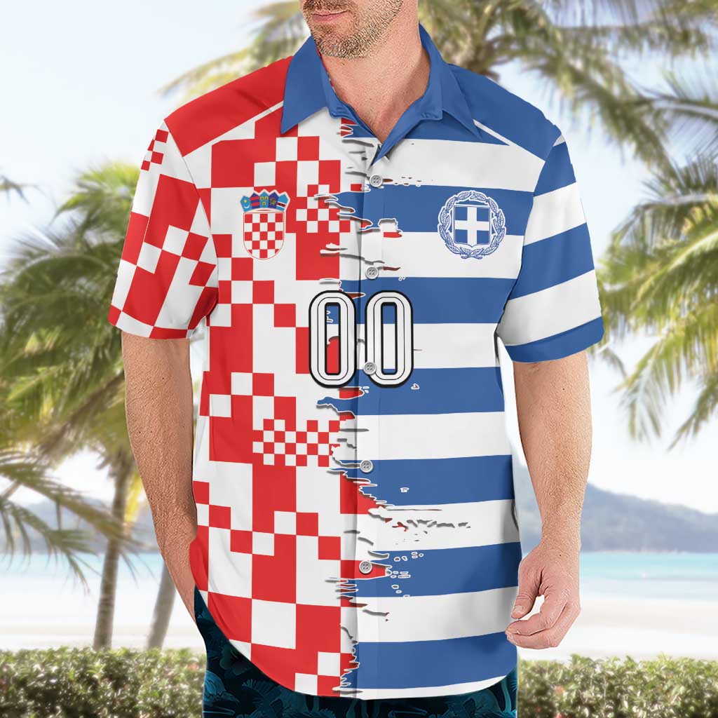 Custom Croatia Greece Cultural Half Flag Hawaiian Shirt Scratch Style