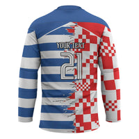 Custom Croatia Greece Cultural Half Flag Hockey Jersey Scratch Style