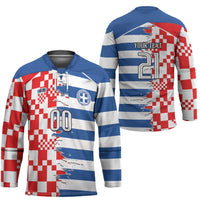 Custom Croatia Greece Cultural Half Flag Hockey Jersey Scratch Style