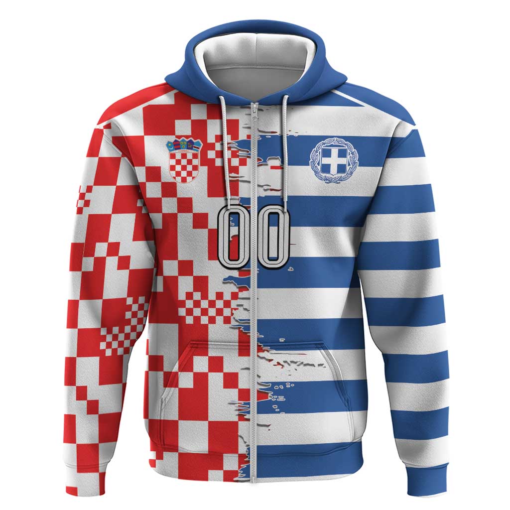 Custom Croatia Greece Cultural Half Flag Hoodie Scratch Style