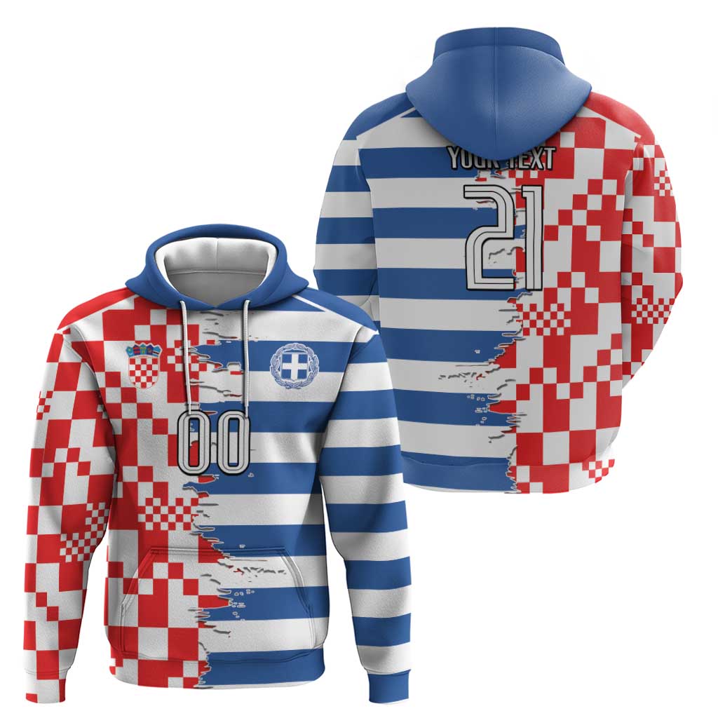 Custom Croatia Greece Cultural Half Flag Hoodie Scratch Style